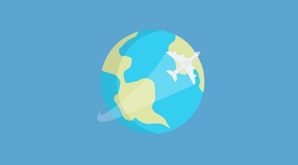 Globe and Plane Icon. Vector isolated flat illustration of earth and a plane