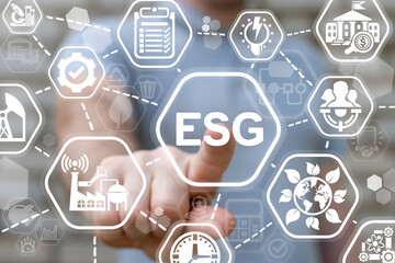 Concept of ESG Environmental Social Governance. Ecology and people, business, industry.