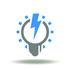 Bright light bulb with lightning vector illustration. Creative power idea invention symbol. Power electricity icon.