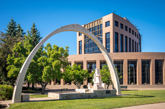 Lethbridge, Alberta - June 13, 2021:  Lethbridge's city hall on a warm summer day.