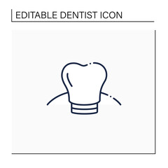 Oral implantology line icon. Cosmetic dentistry procedures include dental implants, dental crowns, teeth shaping, tooth bonding. Tooth care concept. Isolated vector illustration. Editable stroke