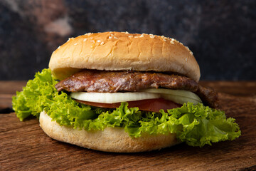 hamburger on black plate
