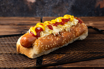 hot dog with mustard