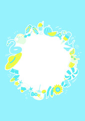 ポップな夏の手描きイラストフレーム【ブルー×イエロー】