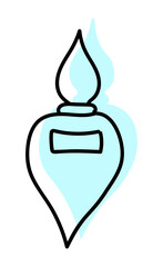 Vector illustration of a perfume bottle in line style. With a background of pastel colors in the form of a silhouette of perfume. Can be used as an icon, sign, sticker, logo.