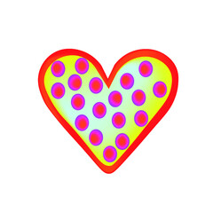 drawing of a red and yellow polka dot heart on a seamless background