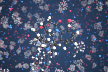 Molecule of strychnine, conceptual molecular model. Scientific 3d rendering