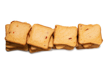 Delicious bread slices isolated on a white background.