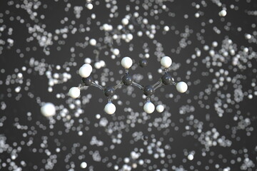 Molecule of piperylene, conceptual molecular model. Scientific 3d rendering