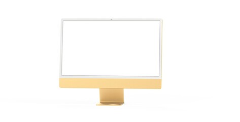 yellow Workspace blank screen desktop computer, Mockup computer gold