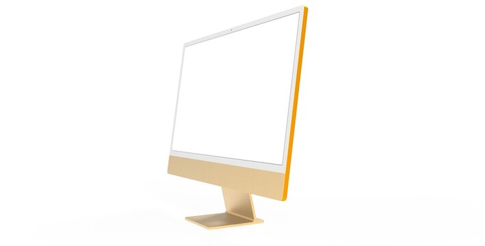 yellow Workspace blank screen desktop computer, Mockup computer gold