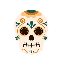 Mexican traditional sugar skulls and colorful flowers. Dia de los muertos concept. Vector stock