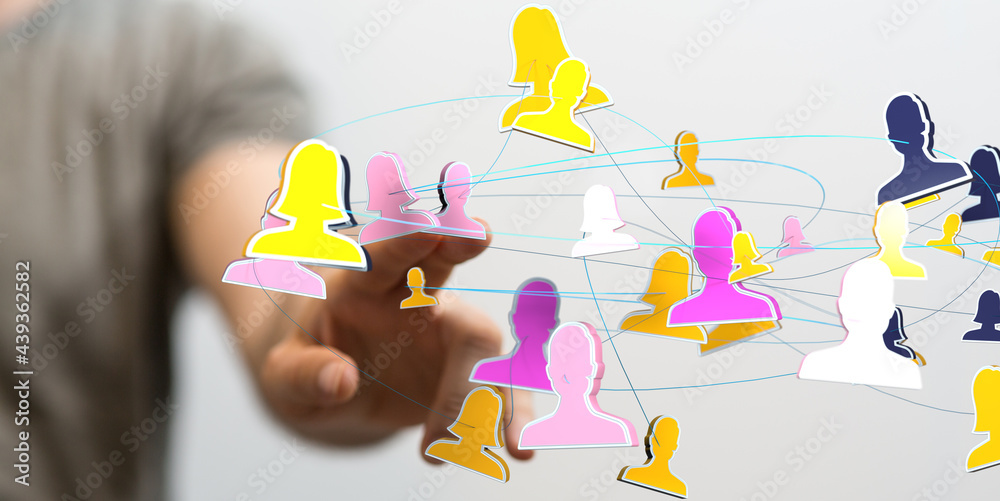Poster videoconference group of people talking in social network