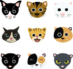 Fototapeta premium Collection of kitten face Cat vector cartoon character