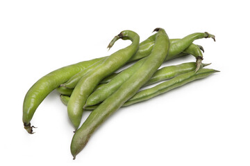Broad Beans, Isolated on White Background – Vicia Faba, Whole Raw Fava Beans in Group, Bunch – Detailed Close-Up Macro, High Resolution