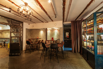 Industrially designed hip bar in the center of Saint Petersburg, Russia.