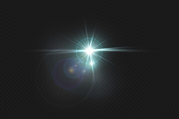 beautiful blue lens flare effect overlay texture with bokeh effect and anamorphic light streak in front of a black background, cinematic format