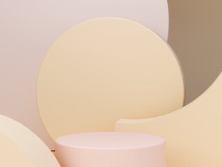 Abstract minimal scene with geometrical forms. Cylinder podiums in cream pink colors. Abstract background. Scene to show cosmetic podructs. Showcase, shopfront, display case. 3d render. 