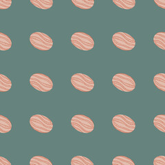 Abstract summer berries seamless pattern with pink watermelon shapes. Navy blue pale background.