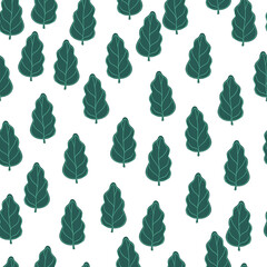 Little turquoise oak leaves silhouettes seamless nature pattern. Isolated foliage forest autumn ornament.