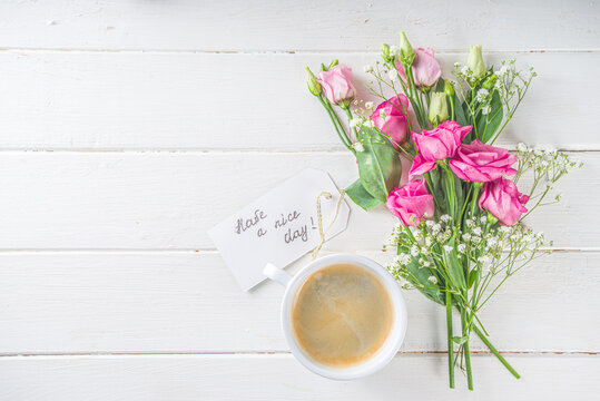 Coffee with flowers and notes good morning