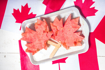 Maple leaf made from watermelon slices