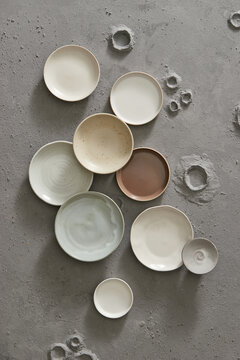 Ceramic hand-made multicolored empty plates
