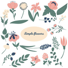 Set of hand drawn shapes and doodle design elements. Flowers and plants. Perfect for posters, instagram posts, stickers.
Set of floral and herb elements, ecology signs and icons.