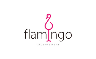 Flamingo logo design with simple minimalist line art monoline style.
