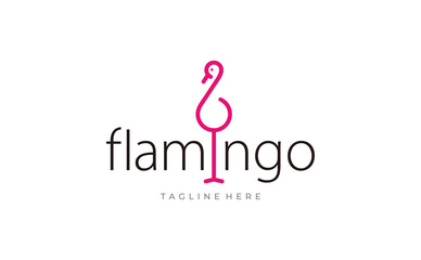 Fototapeta premium Flamingo logo design with simple minimalist line art monoline style.