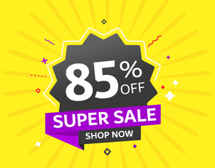 Tag 85% off. Special Offer vector, retail, ecommerce, promotion, super sale. best price, mega sale. Store. Burn, Black Friday, shop now.