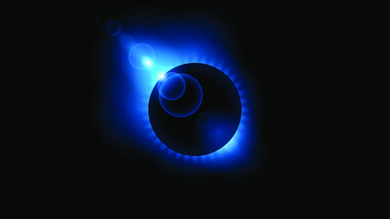 Sun Eclipse Blue Color Fire Dark Background Vector Moon Design Style Space Science Glow Light
