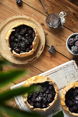 Blackberry biscuit, seasonal summer pastry, top view, flat lay