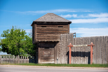 Wooden palisades of Historic Fort MacLeod, Alberta