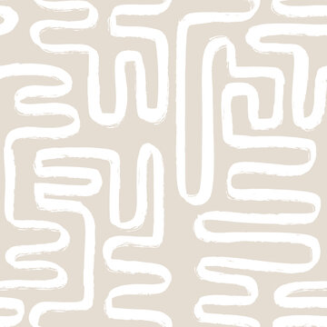 Contemporary seamless pattern with abstract line in nude colors.