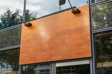 Blank store signage sign design mockup isolated, Clear shop template. Street hanging mounted on the wall. Signboard for logo presentation. Metal cafe restaurant bar plastic badge black white. 