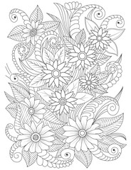 Fototapeta premium Coloring for adults.seamless pattern.flower coloring page Hand-drawn contour lines and strokes