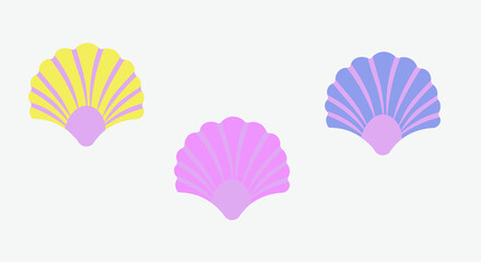 Seashells collection.Set  Vector flat cartoon illustration. Summer travel design elements, isolated on white background.Marine collection vector illustrator. Use textile knitwear paper postcards. Sea 