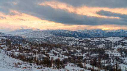 Fototapeta na wymiar Winter landscape with snow in Eastern Anatolia, Bitlis, Turkey