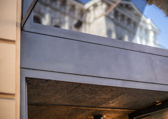 Blank store signage sign design mockup isolated, Clear shop template. Street hanging mounted on the wall. Signboard for logo presentation. Metal cafe restaurant bar plastic badge black white. 