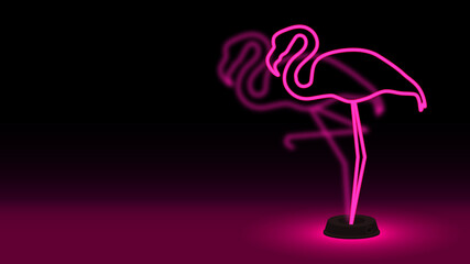 Neon lamp in pink color on a dark background. Flamingo. Background. Vector graphics. An abstraction. It can be used in the design of cover art, screen saver, book design, poster, flyer, CD cover, webs