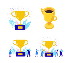 Winner gold cup, success flat vector illustration