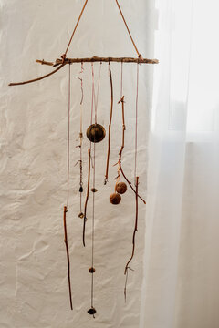 detail of a handmade dreamcatcher craft 