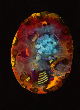 the cell, a watercolor and gouache painting of an artistic representation of a single cell.