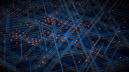 Abstract mesh with technological lines, internet mesh, circuits, boards, energy lines - 3D illustration
