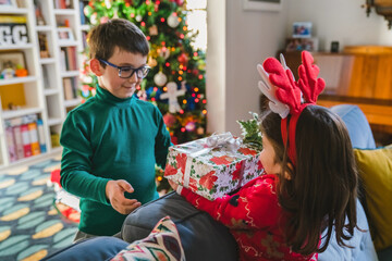 Brother with Christmas Gift for Little Sister