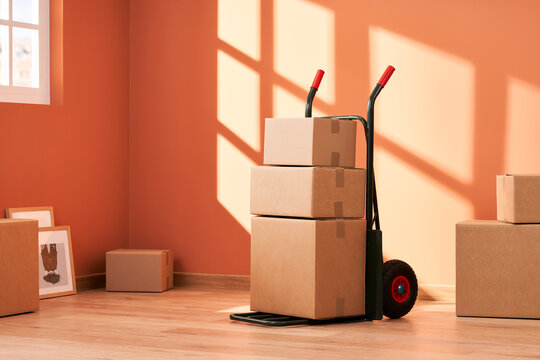 Trolley with boxes during relocation