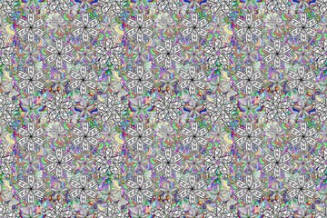 seamless raster pano pattern with white floral doodles