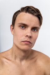 Obraz premium Portrait of handsome, young, hot and sexy man guy isolated white background.