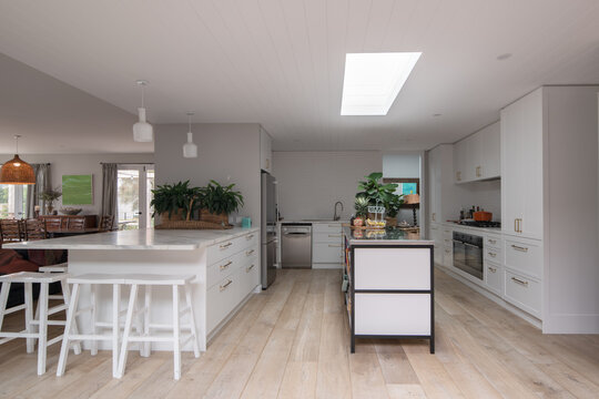 Large country kitchen with skylight